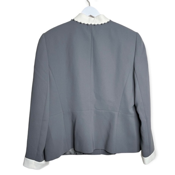 Tahari Arthur S. Levine Pearl Beaded Contrast Blazer Jacket Grey‎ White Size 18 - Picture 2 of 10